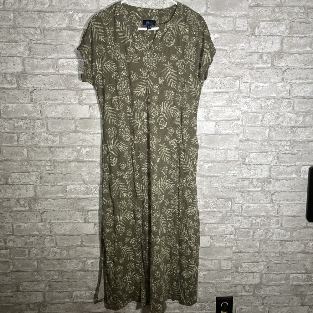 D&Co Beach olive green patterned midi Size XS Linen Blend Vacation Travel